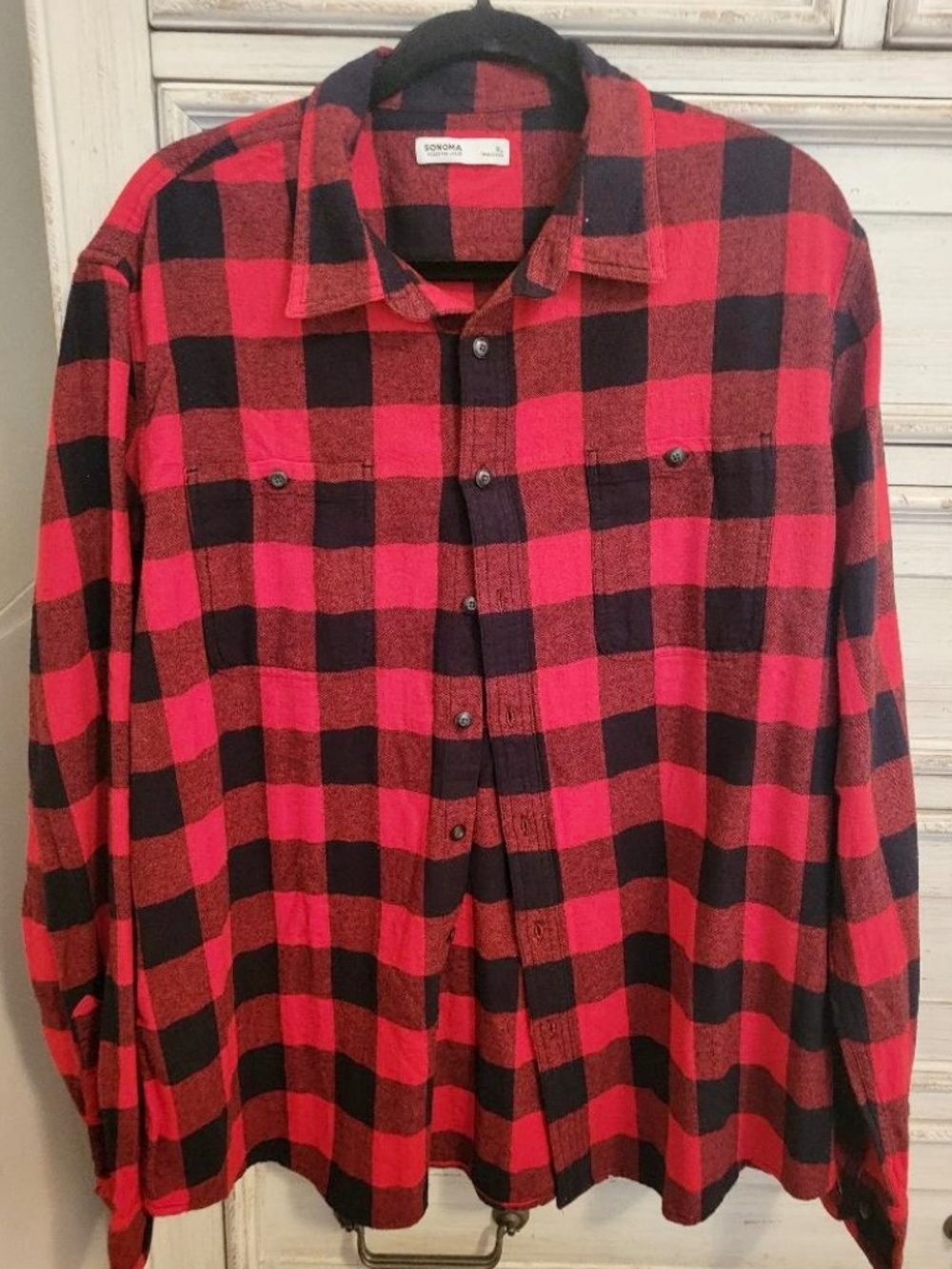 SONOMA Men's Plaid Long Sleeve Flannel Shirt Size XL Red/Black